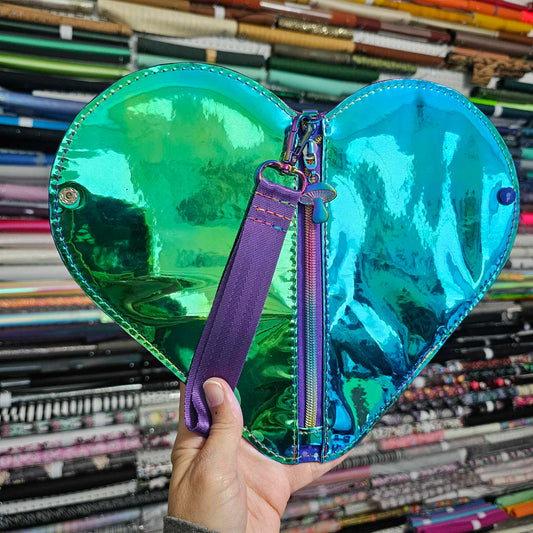 Mirror Blue/Green Cute Heart Pouch/Wristlet (READY TO SHIP)