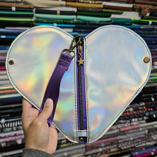 Holo Silver Cute Heart Pouch/Wristlet (READY TO SHIP)