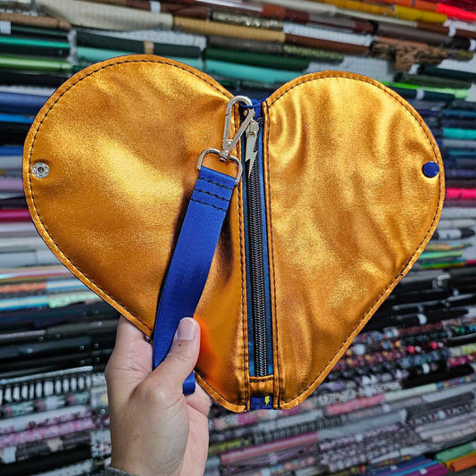 Shiny Orange Cute Heart Pouch/Wristlet (READY TO SHIP)