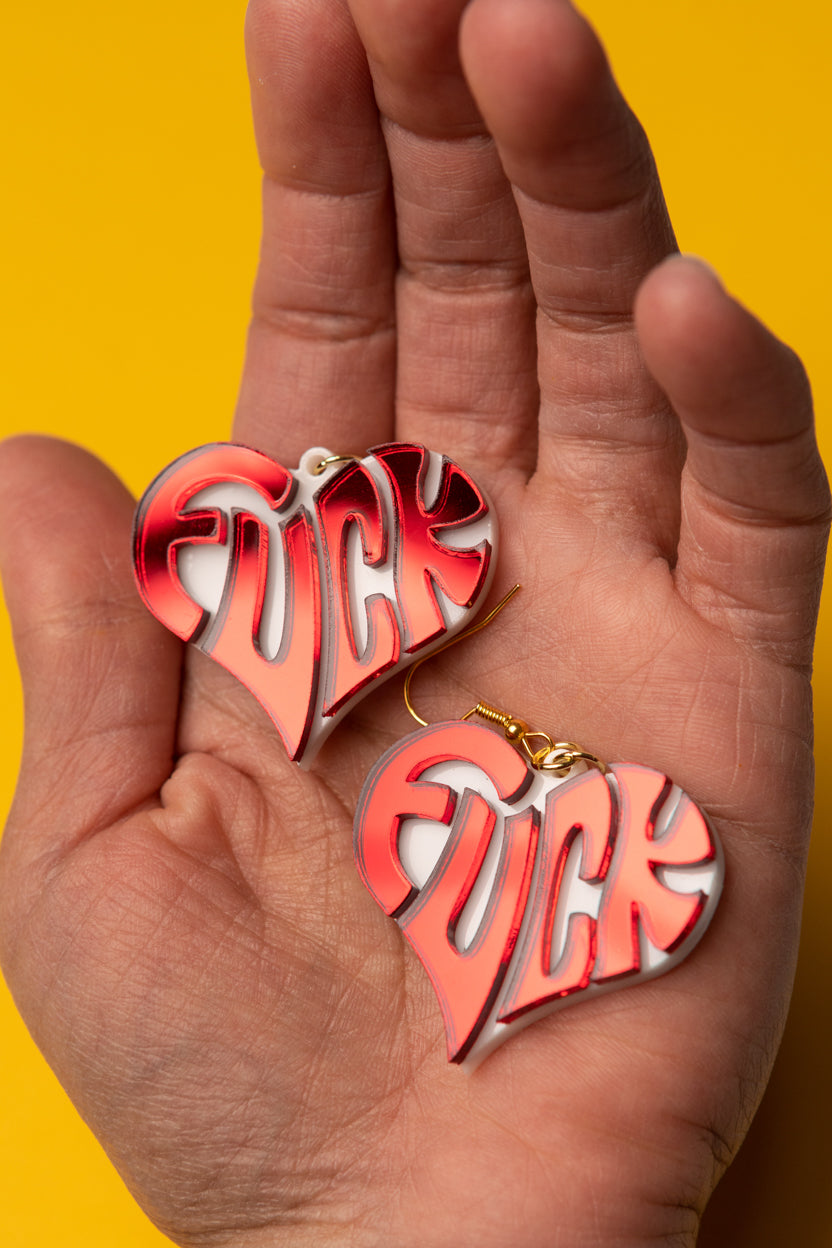 "Fuck" Heart earrings (Made to Order)